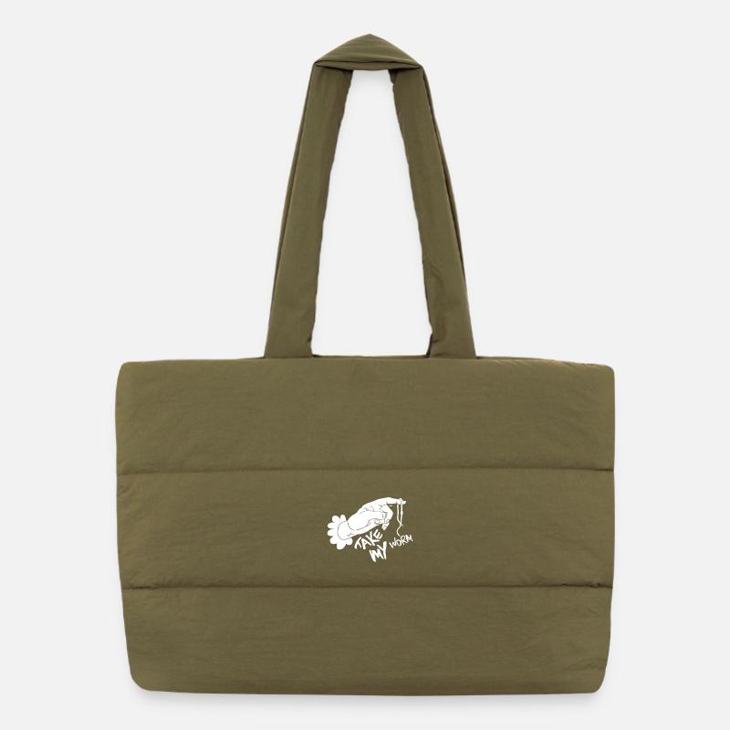 Humorous Take My Worm Illustration Puffer Shopping Bag