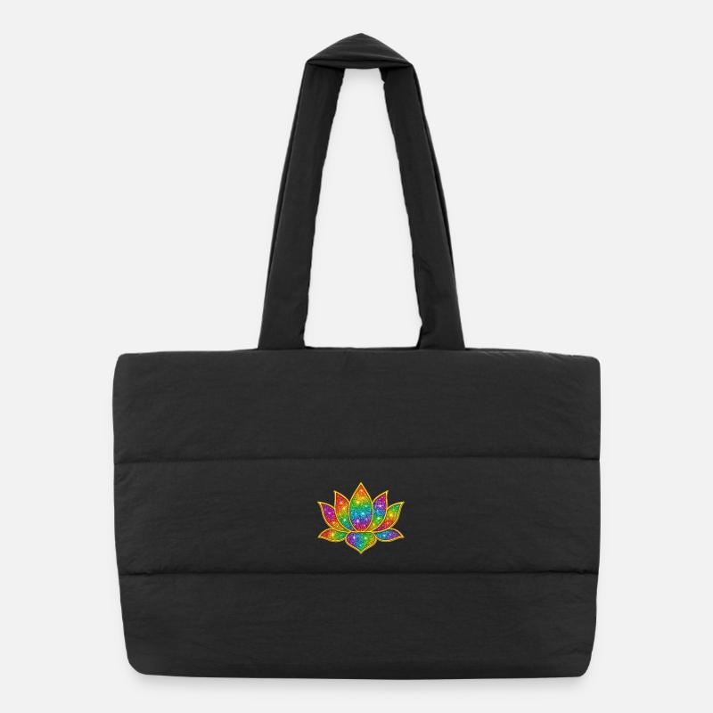 Leuchtendes Glitzer-Lotus-Symbol - Puffer-Einkaufstasche - Schwarz