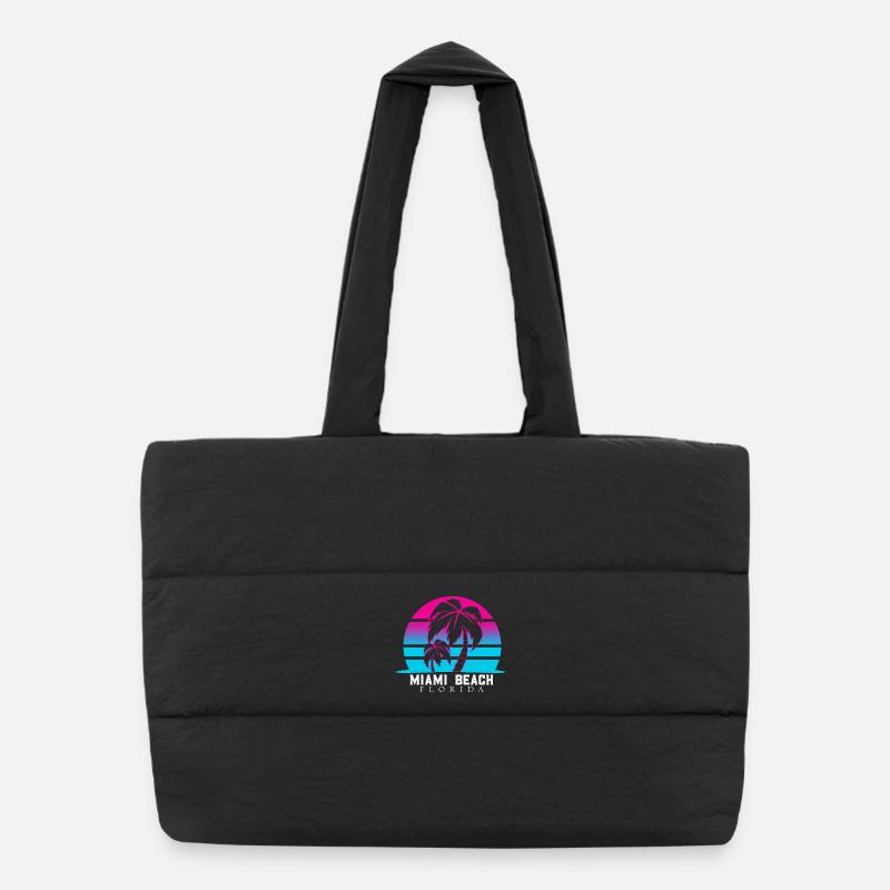 Miami Beach Palm Trees Sunset Retro Puffer Shopping Bag
