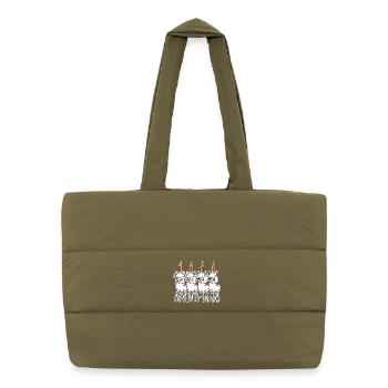 The 4 cute Advent llamas - a candle is burning! - Puffer Shopping Bag - safari green - Front