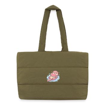 Kawaii Otter Eating Watermelon - Puffer Shopping Bag - safari green - Front