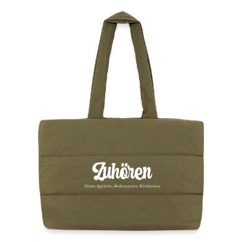 Zuhören. Zitate, Sprüche, Redensarten, Weisheiten. - Puffer-Einkaufstasche - safari Green - Vorne
