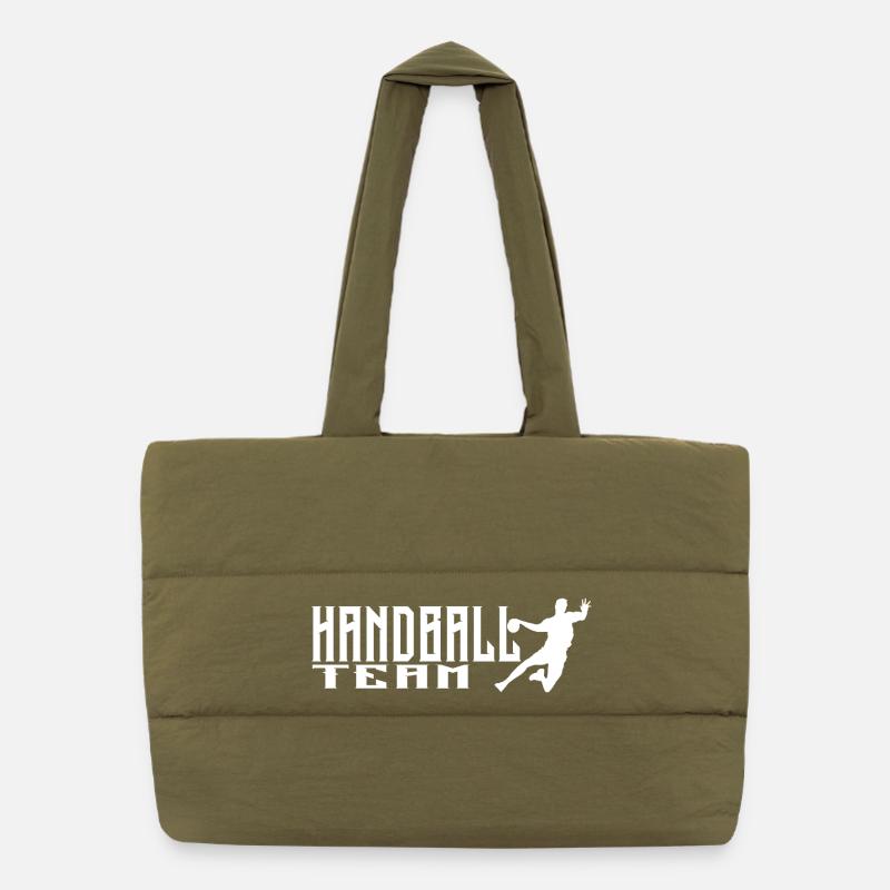 Handballteam Logo mit dynamischem Spielerdesign Puffer-Einkaufstasche