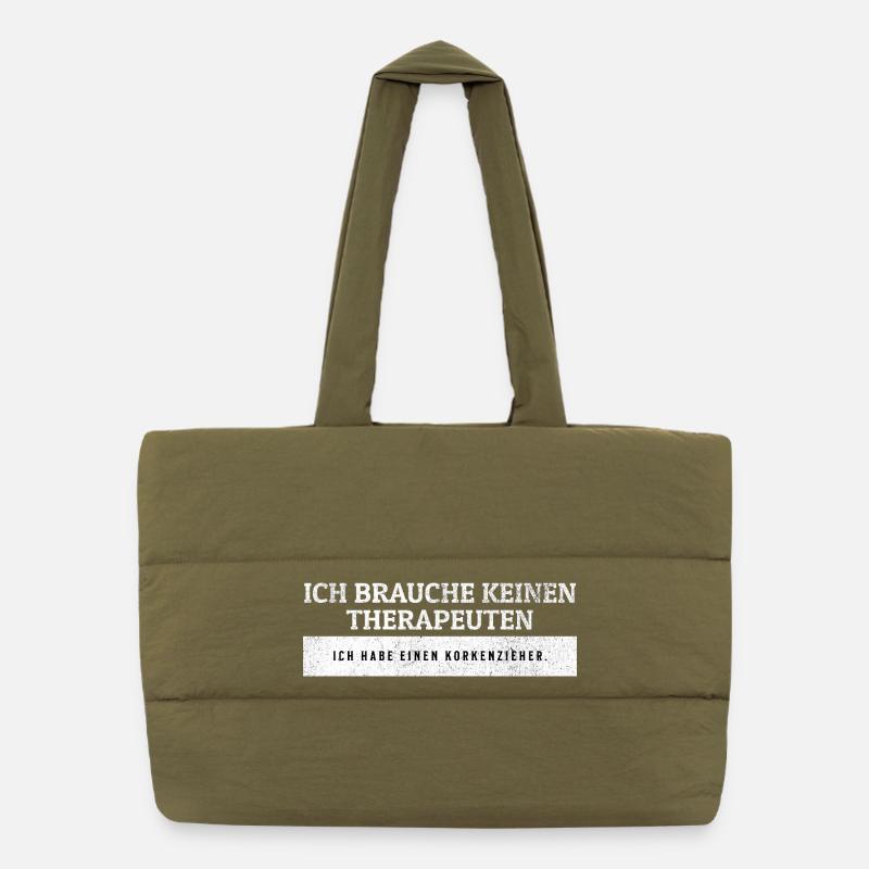 SARCASM - No therapist - just corkscrew. Puffer Shopping Bag