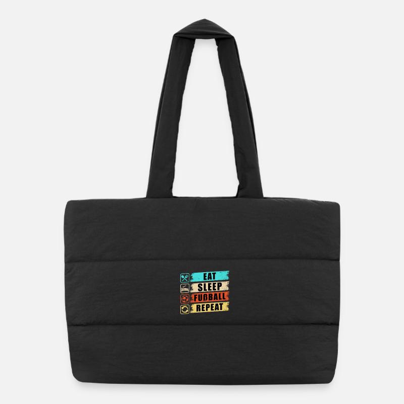 Eat Sleep Fußball Repeat - Puffer-Einkaufstasche - Schwarz