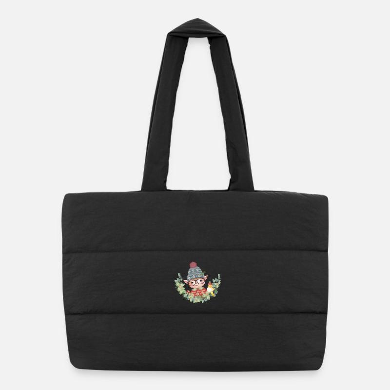 Adorable Cute Christmas Elf with Bird Puffer Shopping Bag