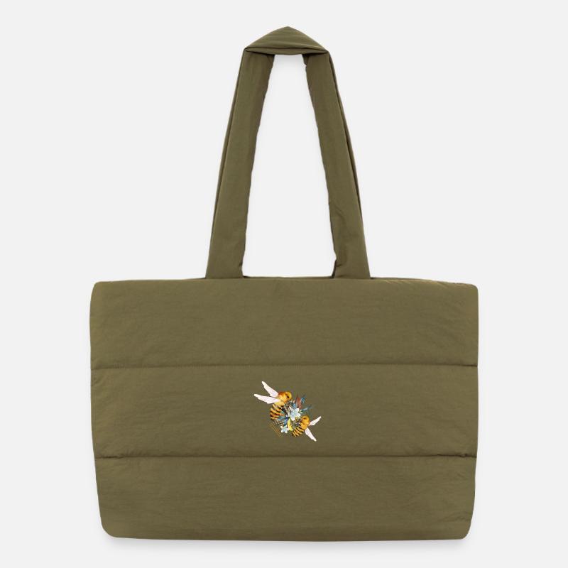 Deux abeilles volantes dessinées à la main Sac shopping matelassé