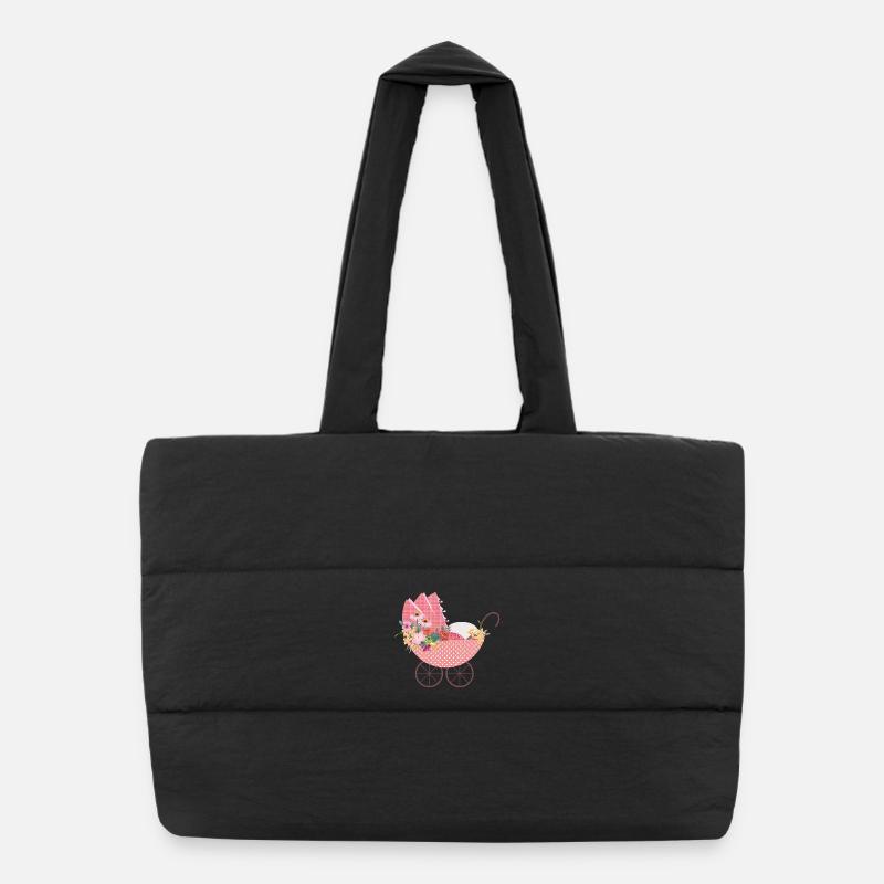 Verspielter Blumen-Kinderwagen –Romantisches Motiv Puffer-Einkaufstasche