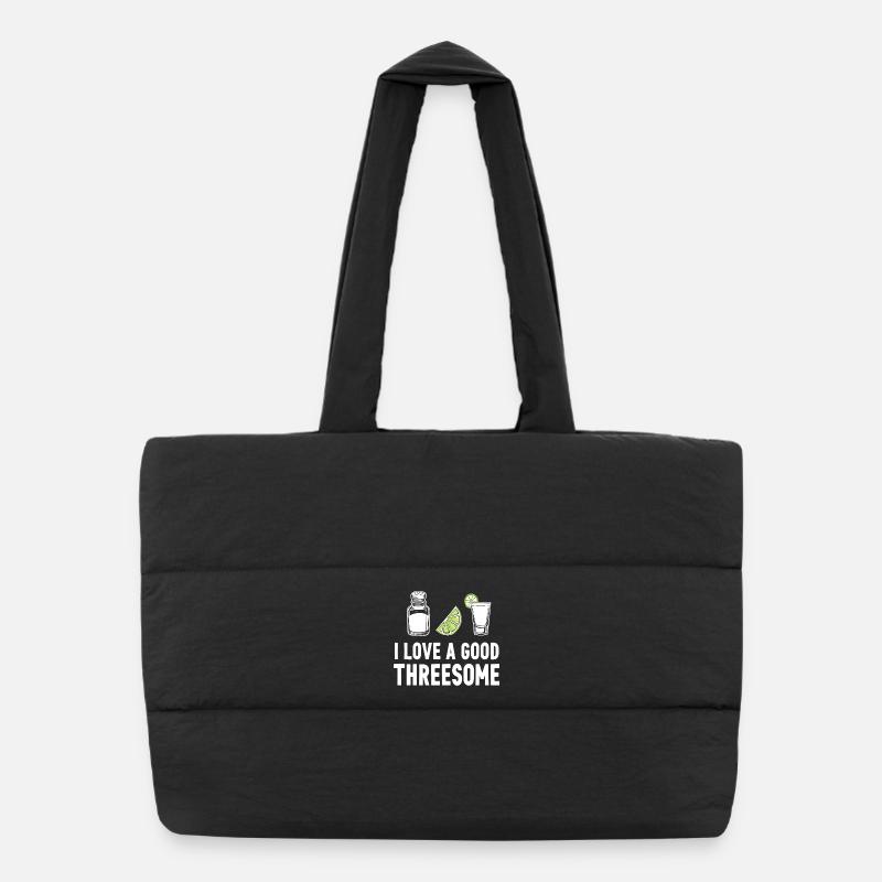 J’adore les bons plans à trois Sac shopping matelassé