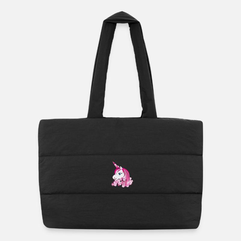 Pinkes Einhorn mit Blütenkrone Puffer-Einkaufstasche