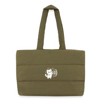 Kawaii Cat Darts Player - Puffer Shopping Bag - safari green - Front