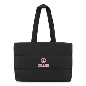 Flower Power de style rétro hippie Peace Symbol - Sac shopping matelassé - noir - Devant