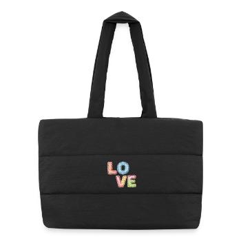 Love Patchwork Design Colorful Fabric Patches - Puffer Shopping Bag - black - Front