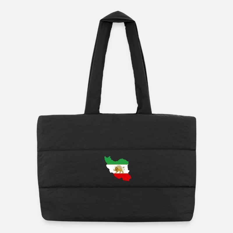 Iranische Flagge Löwe und Sonne - شیر خورشید پرچم - Puffer-Einkaufstasche - Schwarz