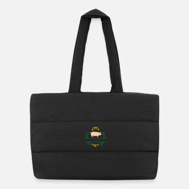 Cochon en couronne de laurier vert avec couronne jaune d’or Sac shopping matelassé