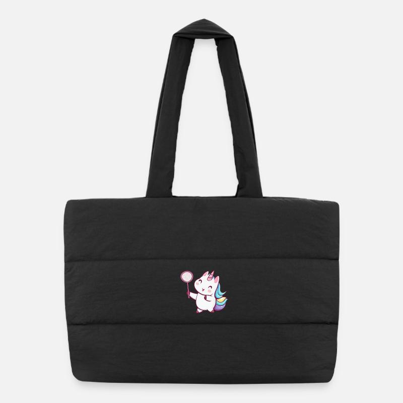 Cute kawaii unicorn playing badminton tennis Puffer Shopping Bag