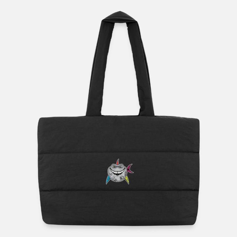Dessin animé de requin tatoué avec des nageoires de crâne Sac shopping matelassé