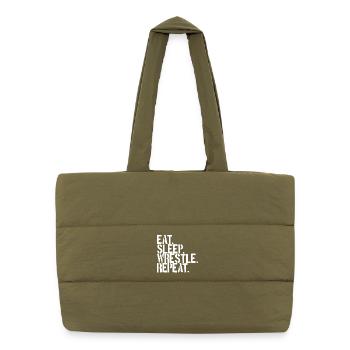 Manger, dormir, se battre, répéter la lutte, - Sac shopping matelassé - safari green - Devant