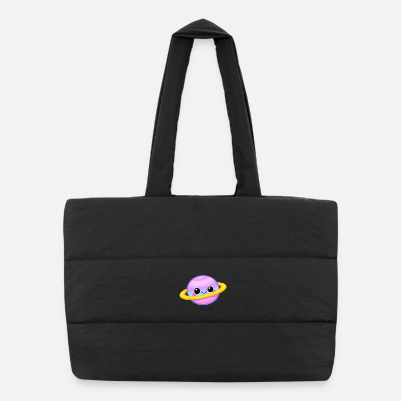 Pastel Kawaii Planet with Ringed Smile Puffer Shopping Bag