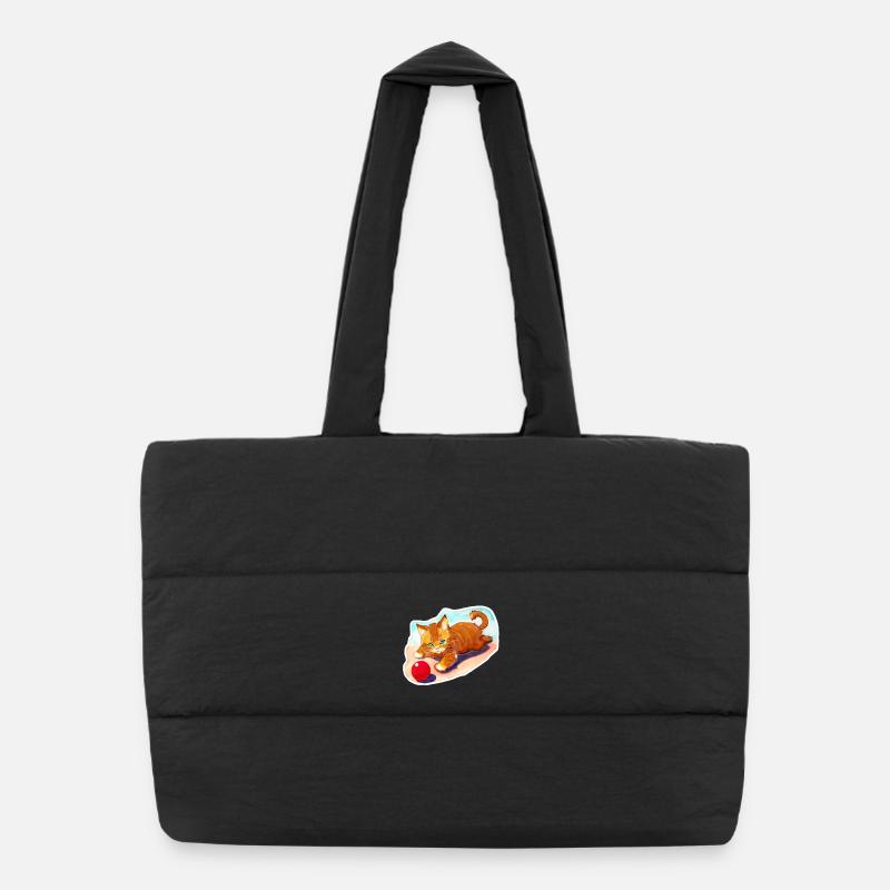 Tigerkätzchen mit roten Ball Puffer-Einkaufstasche