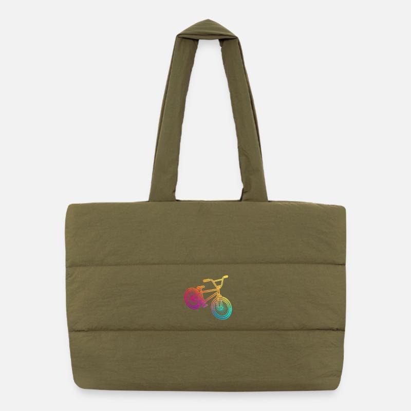 Rainbow Geometric Bicycle Illustration Puffer Shopping Bag