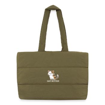 Adorable Cat Kitten - Puffer Shopping Bag - safari green - Front