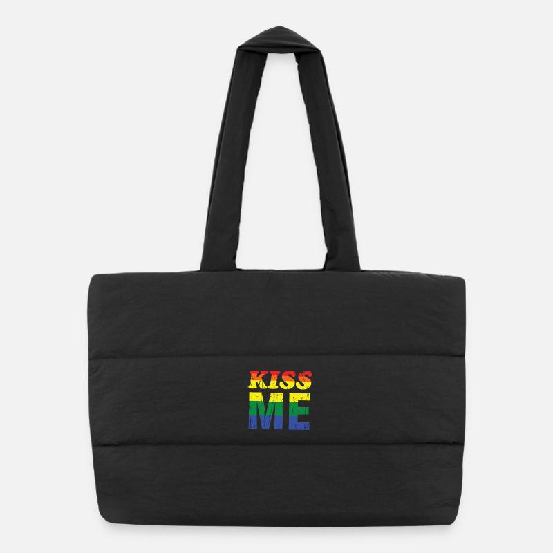Kiss Me Regenbogen Retro-Schrift - Puffer-Einkaufstasche - Schwarz