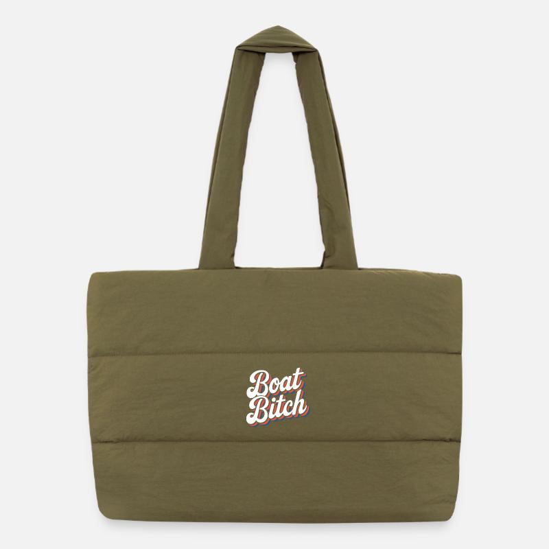 Funny Retro Boat Life Typography Puffer Shopping Bag