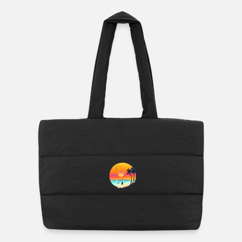 Summer Sunset Beach Watercolor Puffer Shopping Bag