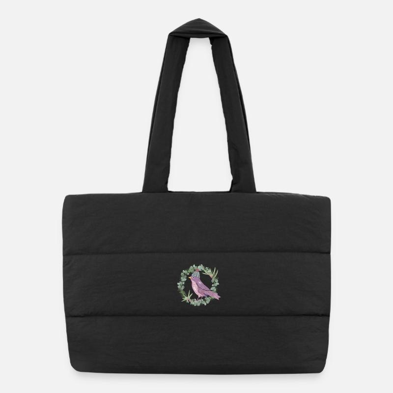 Bird with mistletoe & eucalyptus in winter mood Puffer Shopping Bag