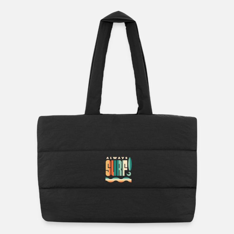 Always Surfing Retro Beach Zitat Puffer-Einkaufstasche