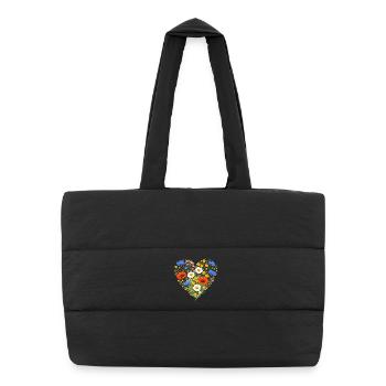 Wildblumen Herz Bunt Natur Floral Design  - Puffer-Einkaufstasche - Schwarz - Vorne