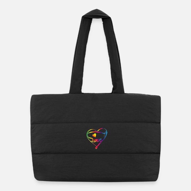 Ruban coloré en forme de cœur et couleurs arc-en-ciel Sac shopping matelassé