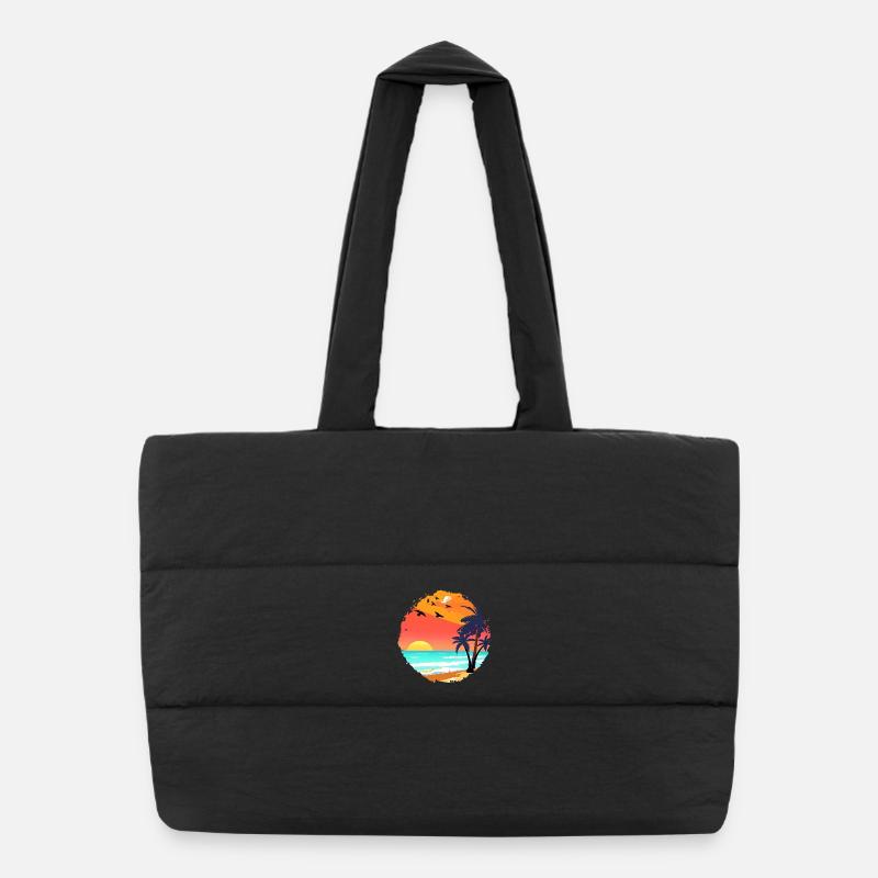 Summer Sunset Beach Watercolor Puffer Shopping Bag