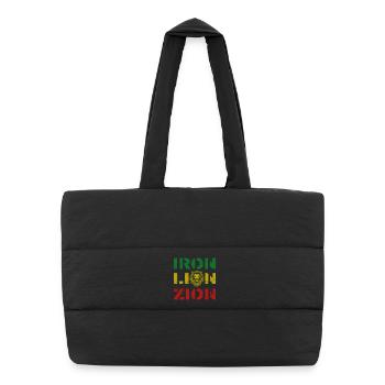 iron lion zion, rasta colours - Puffer-Einkaufstasche - Schwarz - Vorne