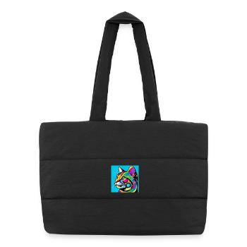 Chat Pop Art - Sac shopping matelassé - noir - Devant