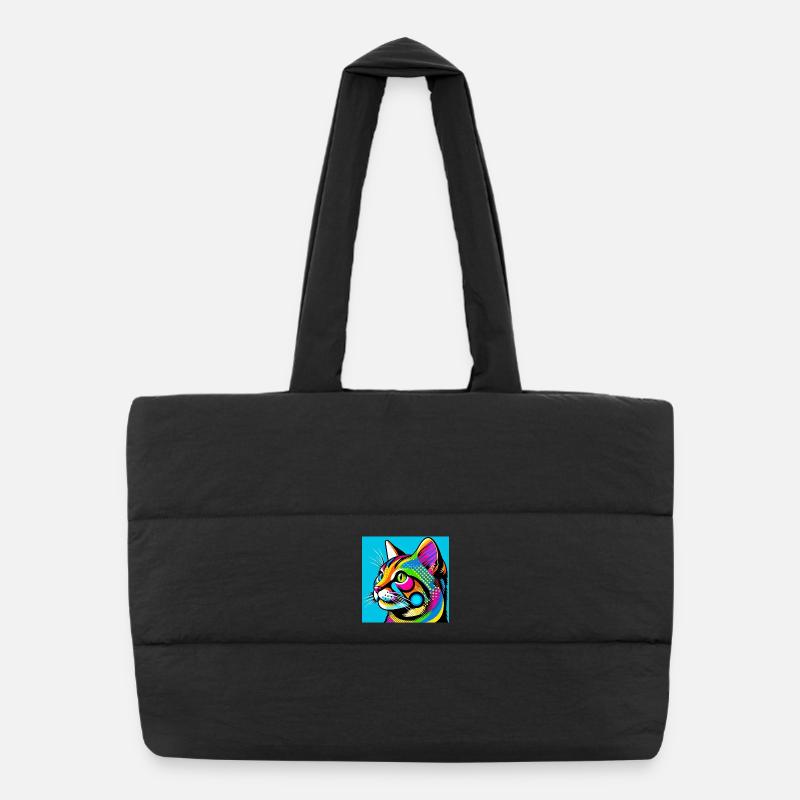 Chat Pop Art - Sac shopping matelassé - noir