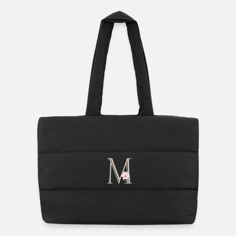 Florales Monogramm M Puffer-Einkaufstasche