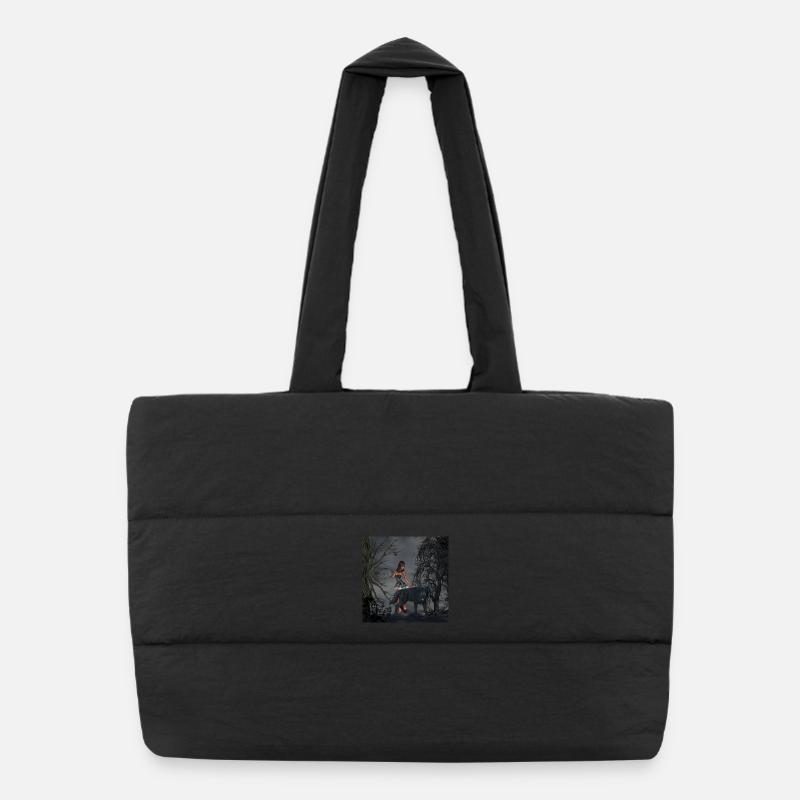 Awesome fairy with wolf Puffer Shopping Bag