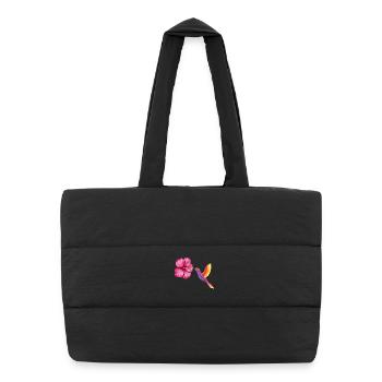Hummingbird and Hibiscus in Watercolor - Puffer Shopping Bag - black - Front