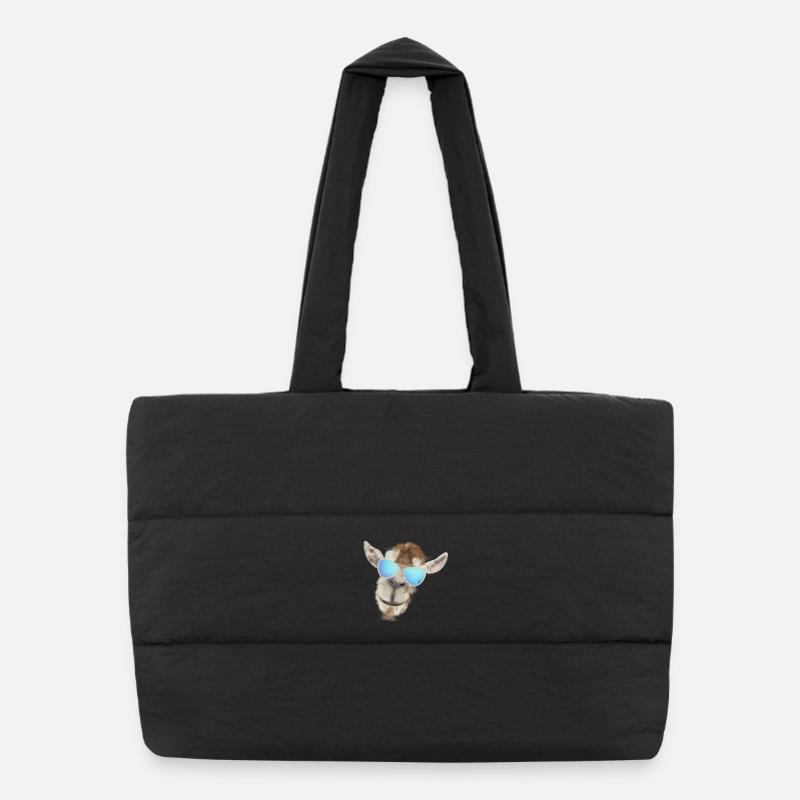 Casual goat head with sunglasses Puffer Shopping Bag