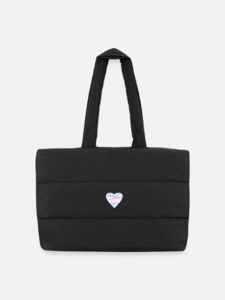 Trans Heart - Puffer Shopping Bag - black