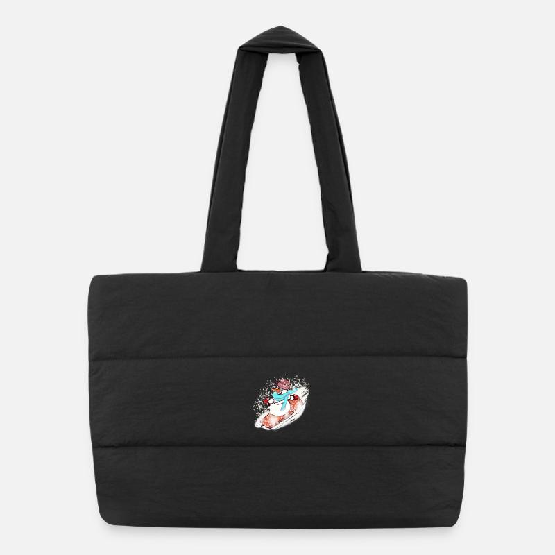 Snowman with scarf and snowboard - Puffer Shopping Bag - black