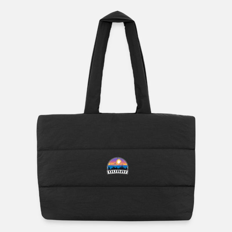 Dubai Uae Skyline Vintage Sonnenuntergang Reise Souvenir - Puffer-Einkaufstasche - Schwarz