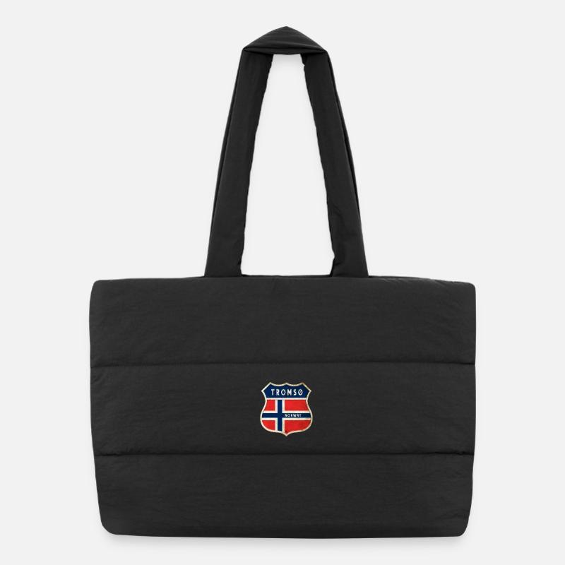 Tromsø Norwegen Wappen Flaggen Design - Puffer-Einkaufstasche - Schwarz