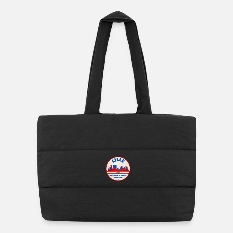Insigne rétro de la Skyline de Lille - Sac shopping matelassé - noir