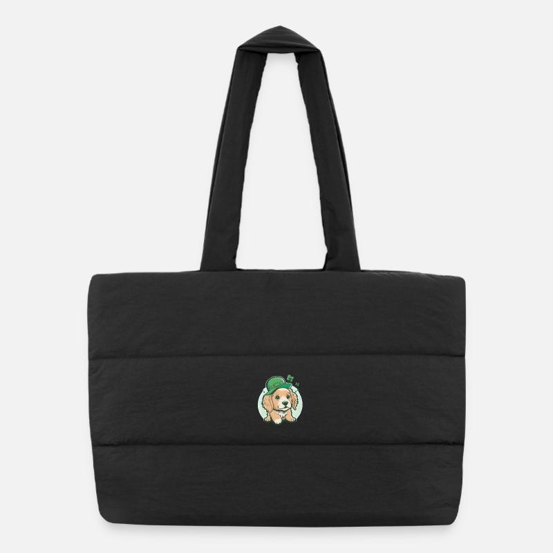 Cartoon Dog St. Patrick's Day - Puffer Shopping Bag - black