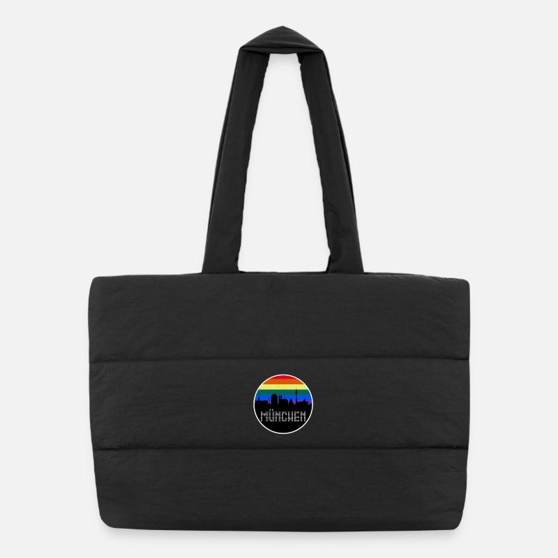 München Skyline Regenbogen - Puffer-Einkaufstasche - Schwarz