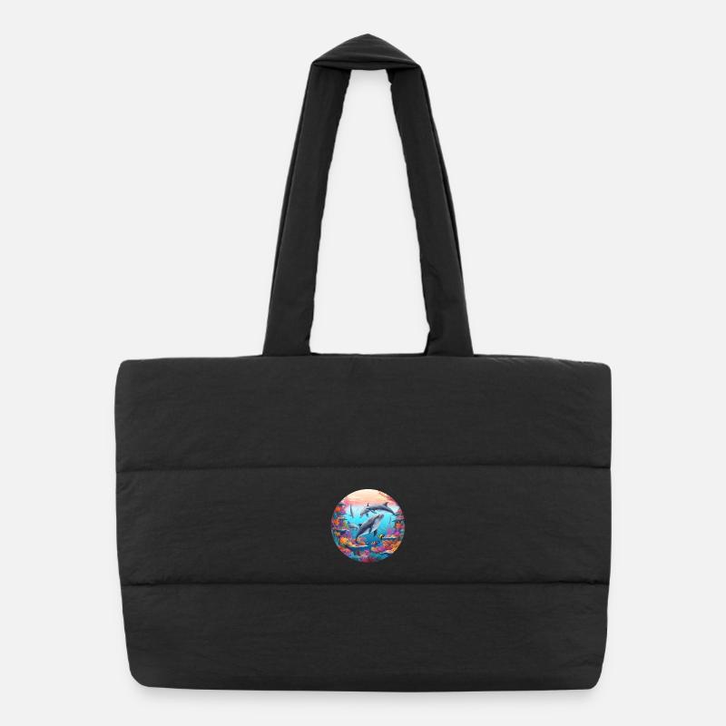Monde des dauphins sous-marins dans le récif - Sac shopping matelassé - noir