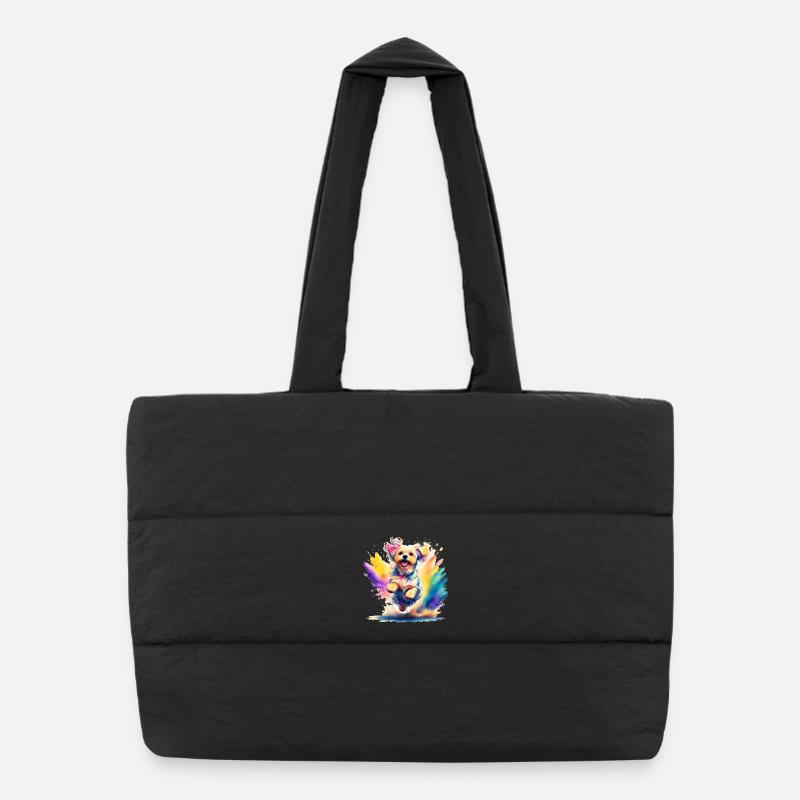 Chiot Maltais sautant - Sac shopping matelassé - noir